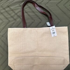 ALFA Bags Beige Tote Bag with Brown Handles